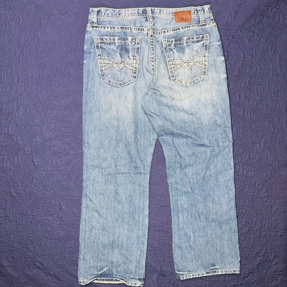 BKE Tyler Denim Mens 36R Medium Wash Straight Leg Distressed Jeans Western